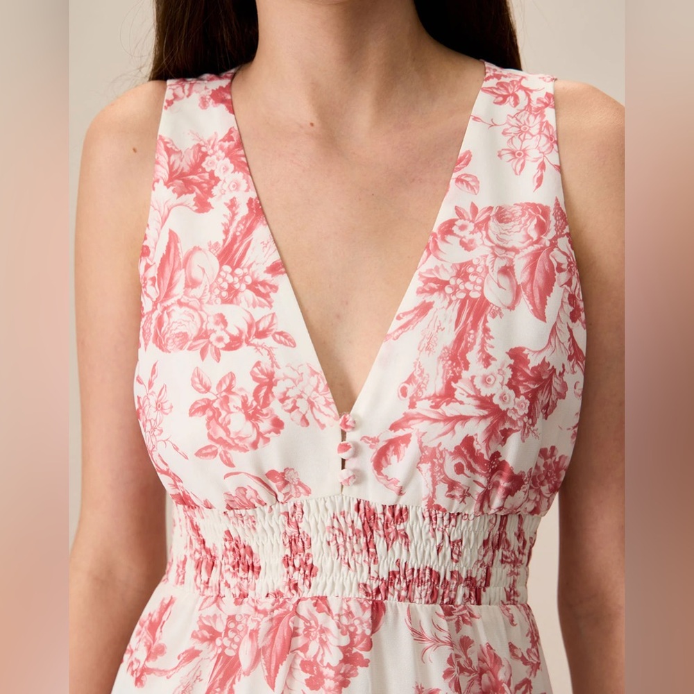 Rihoas Women's Red Floral Ruched Sleeveless Maxi Dress - Picture 3 of 6